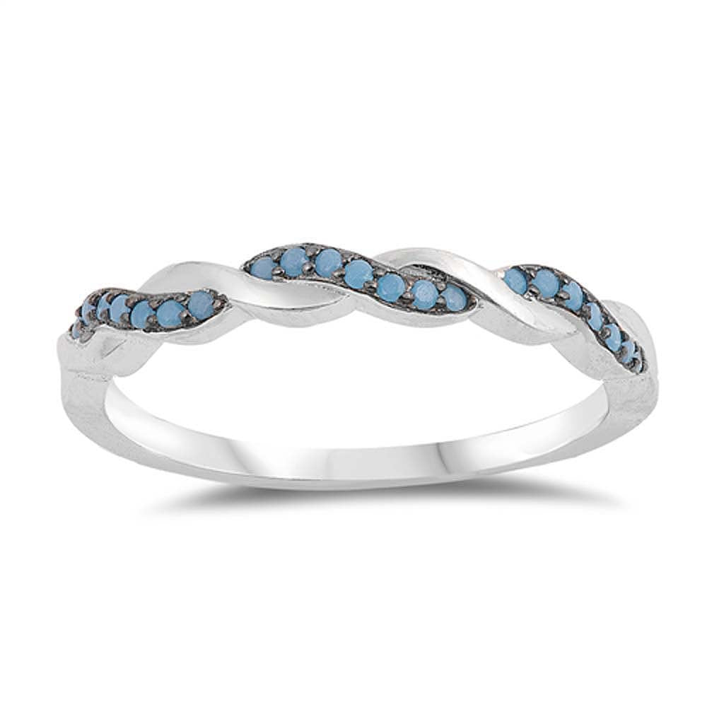 Sterling Silver With Nano Imitation Turquoise Cubic Zirconia Stone RingAnd Face Height 3mm