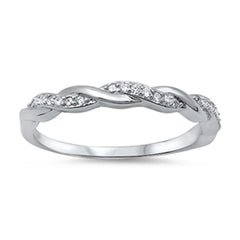 Sterling Silver Stylish Braided Band Ring Inlaid with Clear CzsAnd Face Height of 3MM