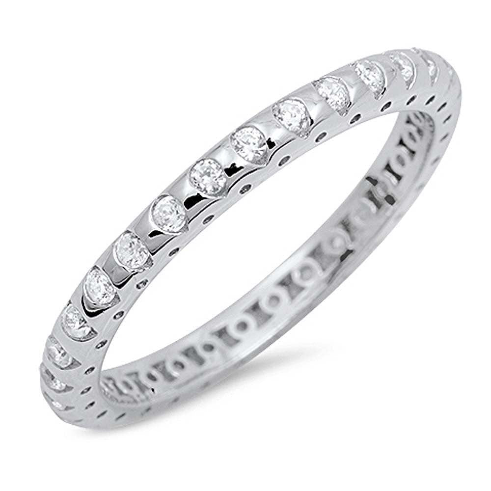 Sterlign Silver Fancy Eternity Band Ring Set with Round Cut Clear Czs on Channnel SettingAnd Band Width of 2MM