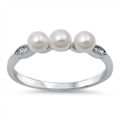 Sterling Silver Simulated Pearl And Cubic Zirconia Ring