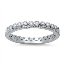Load image into Gallery viewer, Sterling Silver Fancy Round Cut Clear Czs Eternity Band Ring with Face Height of 3MM
