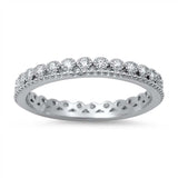 Sterling Silver Fancy Round Cut Clear Czs Eternity Band Ring with Face Height of 3MM