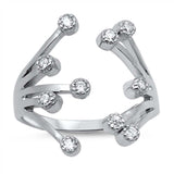 Sterling Silver Fancy Open Band Ring Set with Round Cut Clear Czs on Each EndAnd Face Height of 18MM