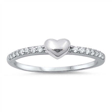 Load image into Gallery viewer, Sterling Silver Fancy Band Ring Set with Clear Czs and Centered Plain Heart DesignAnd Face Height of 4MM