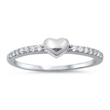 Sterling Silver Fancy Band Ring Set with Clear Czs and Centered Plain Heart DesignAnd Face Height of 4MM