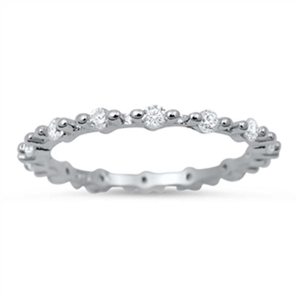 Sterling Silver Classy Stackable Band Ring Set with Clear CzsAnd Band Width of 2MM