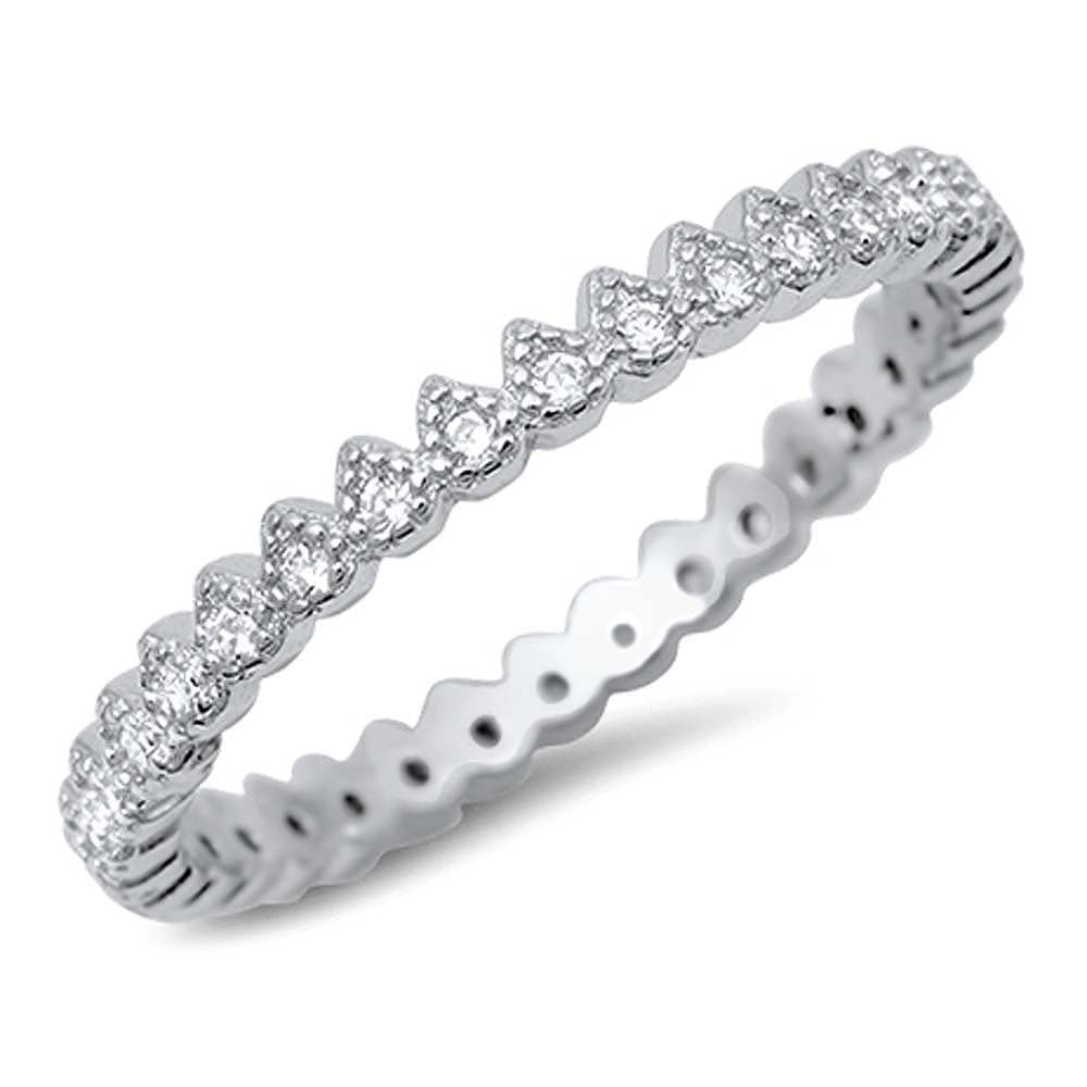 Sterling Silver Fancy Pearshaped Eternity Band Ring Set with Clear CzsAnd Band Width of 2MM
