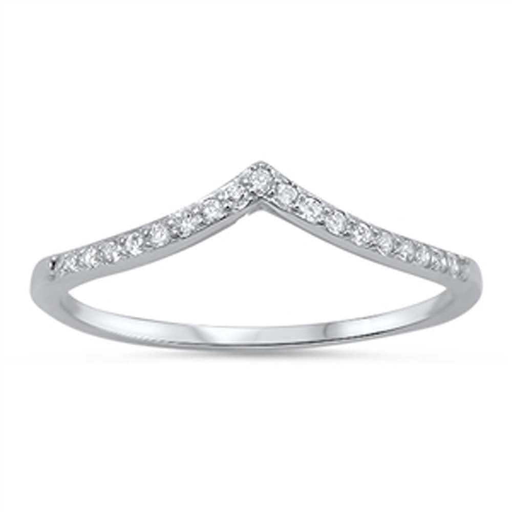 Sterling Silver Wave Shaped Clear CZ RingAnd Face Height 4mm