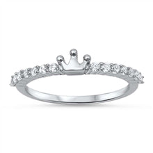 Load image into Gallery viewer, Sterling Silver Trendy Band Ring Set with Clear Czs and Centered Crown DesignAnd Face Height of 4MM