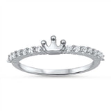 Sterling Silver Trendy Band Ring Set with Clear Czs and Centered Crown DesignAnd Face Height of 4MM