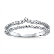 Load image into Gallery viewer, Sterling Silver Fancy Two Row Beaded Band Ring Set with Clear CzsAnd Face Height of 4MM