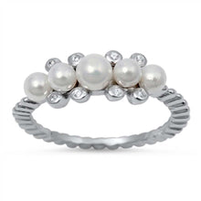 Load image into Gallery viewer, Sterling Silver Simulated Pearl And Cubic Zirconia Ring