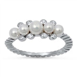 Sterling Silver Simulated Pearl And Cubic Zirconia Ring