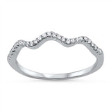 Sterling Silver Trendy Wavy Band Ring Set with Clear CzsAnd Face Height of 3MM