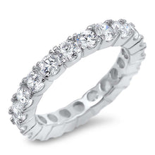 Load image into Gallery viewer, Sterling Silver Large Round Cut Clear Czs Eternity Band Ring with Band Width of 4MM