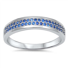 Load image into Gallery viewer, Sterling Silver Fancy Two Row Micro Paved Blue Sapphire Czs Eternity Band Ring with Face Height of 5MM