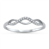 Sterling Silver Open Braided Design Inlaid with Clear Czs RingAnd Face Height of 4MM