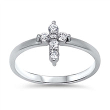 Load image into Gallery viewer, Sterling Silver Stylish Cross Design Set with Clear Czs RingAnd Face Height of 10MM