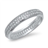 Sterling Silver Classy Double Row Micro Paved Clear Czs Eternity Band Ring with Band Width of 4MM