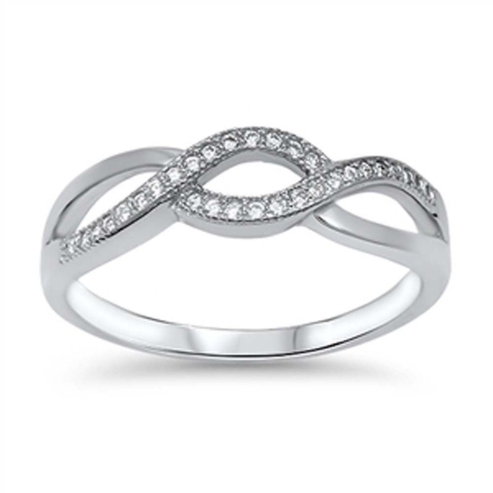 Sterling Silver Open Braided Design Inlaid with Clear Czs RingAnd Face Height of 6MM