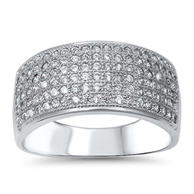 Sterling Silver Elegant Micro Paved Clear Czs Wide Band Ring with Face Height of 10MM