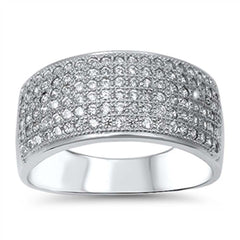 Sterling Silver Elegant Micro Paved Clear Czs Wide Band Ring with Face Height of 10MM