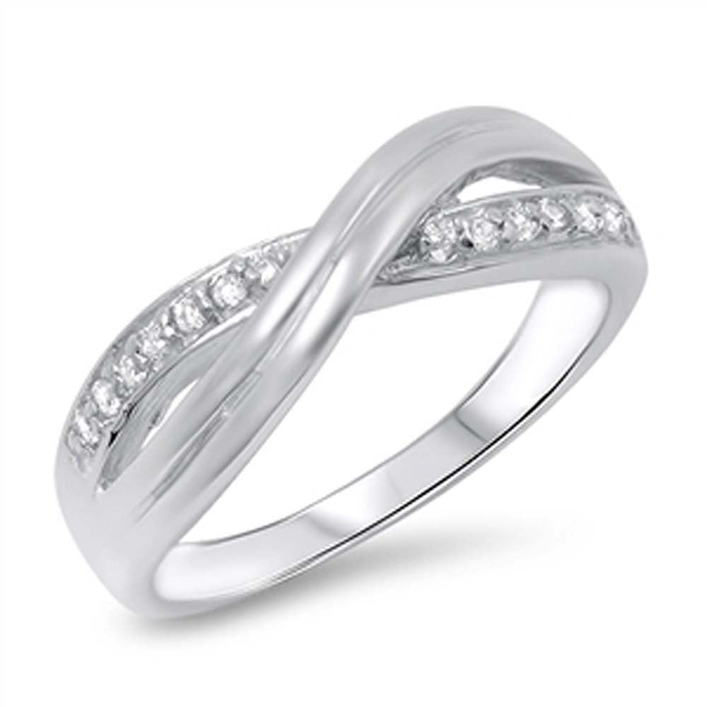 Sterling Silver Stylish Infinity Band Ring Embedded with Clear CzsAnd Face Height of 7MM