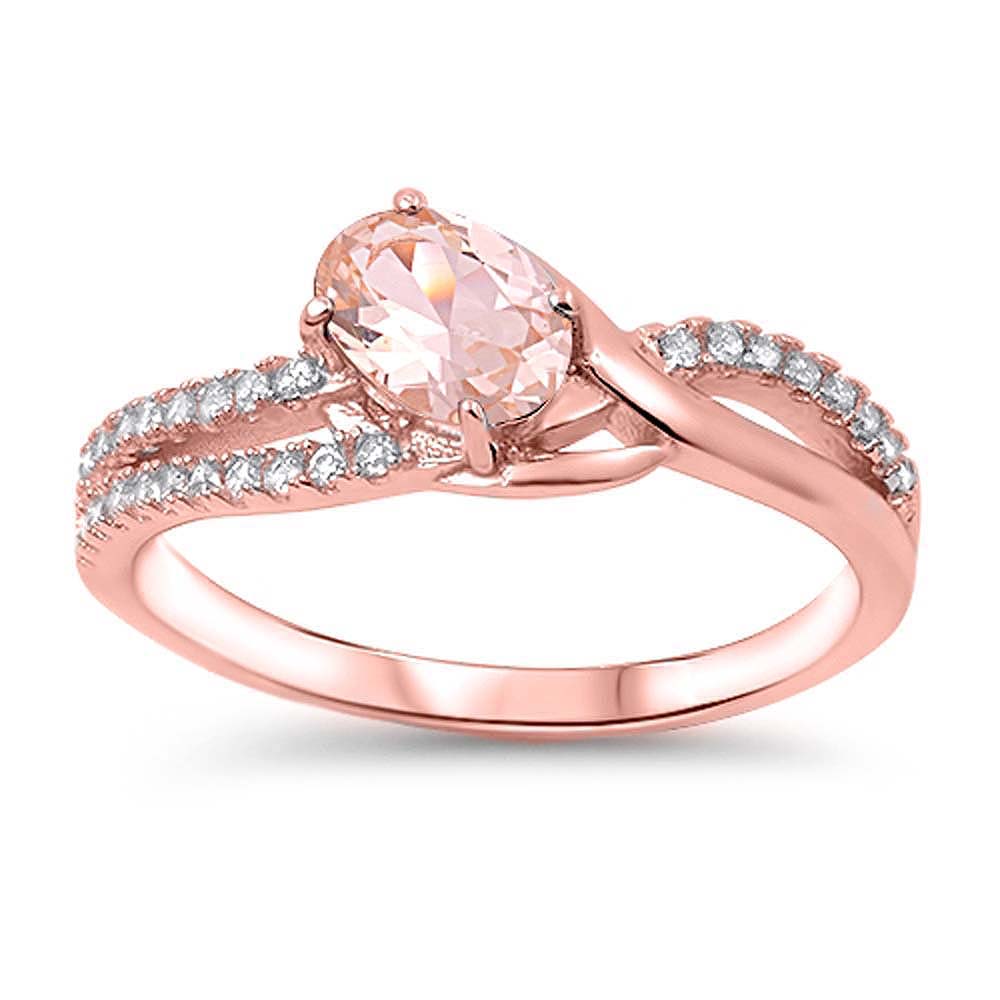 Sterling Silver Rose Gold Plated Infinity Shaped Clear CZ Ring With Pink Morganite StoneAnd Face Height 8mm