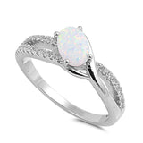 Sterling Silver Oval Shaped White Opal And Clear CZ RingAnd Face Height 8mm