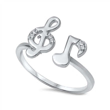 Load image into Gallery viewer, Sterling Silver Trendy Music Note Design Inlaid with Clear Cz Stones Open Band RingAnd Face Height of 12MM