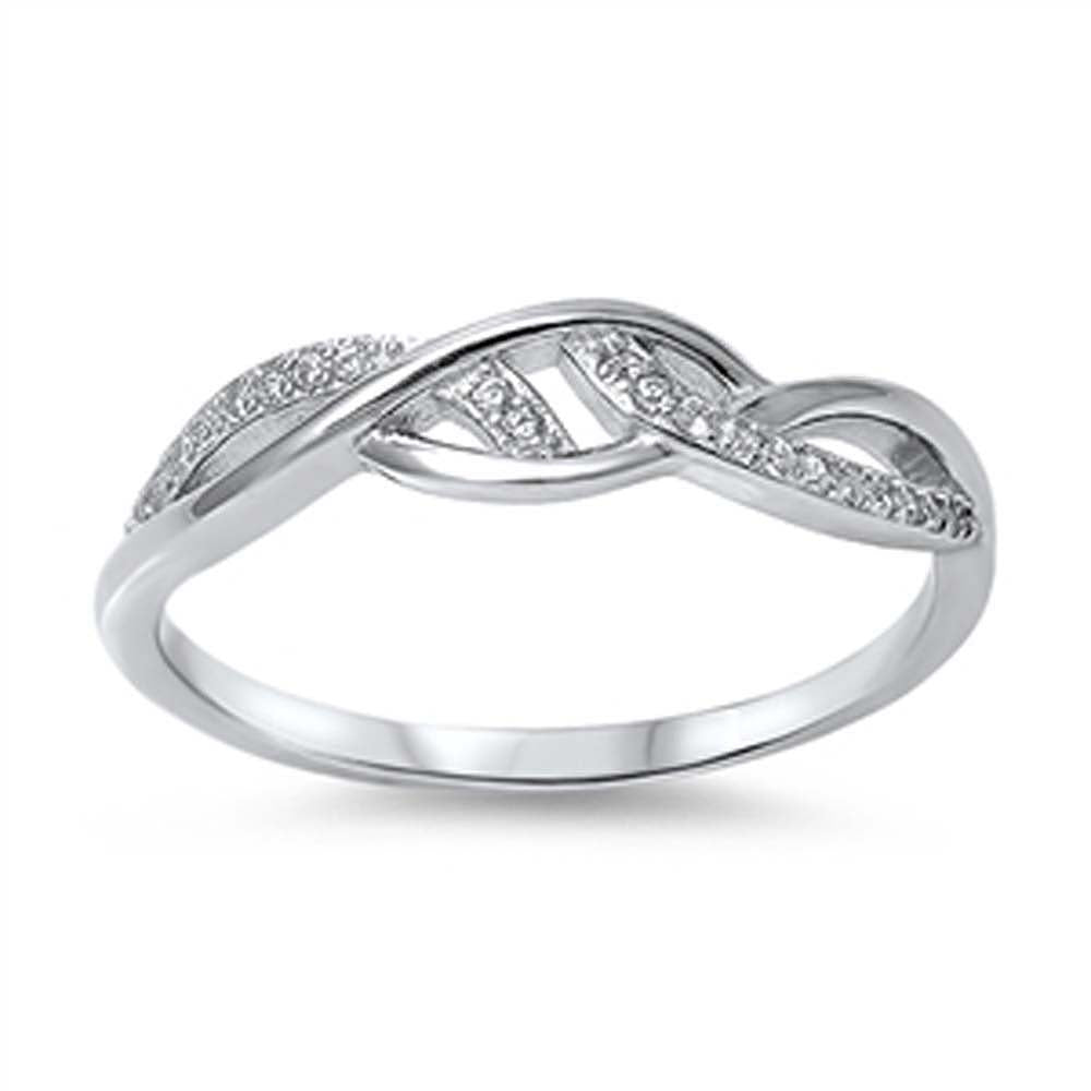 Sterling Silver Fancy Infinity Band Ring Embedded with Clear Cz StonesAnd Face Height of 5MM