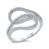 Sterling Silver Fancy Double Loop Design Embedded with Clear Cz Stones RingAnd Face Height of 16MM