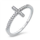 Sterling Silver Pave Set Clear CZ Fancy Side-Ways Cross Ring with Ring Face Height of 9MM