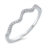 Sterling Silver Fancy Half Paved Wavy Band Ring with Face Height of 3MM