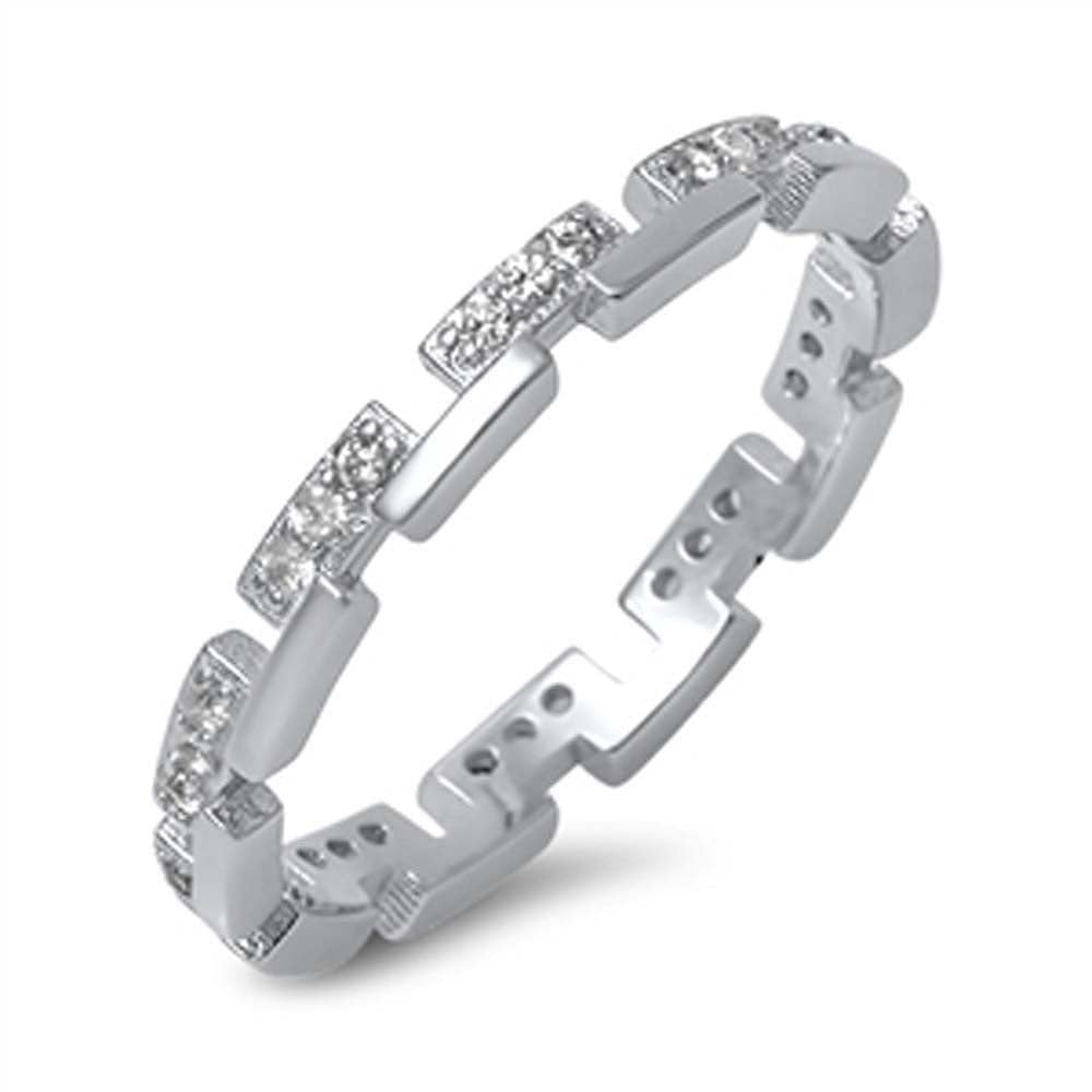 Sterlin gSilver Fancy Design Band Ring Embedded with Clear Cz StonesAnd Band Width of 2MM