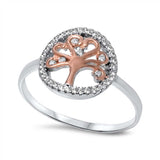 Sterling Silver Two-Toned Fancy Tree of Life Design Embedded with Clear Czs RingAnd Face Height of 12MM