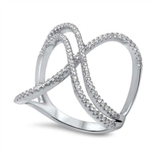 Load image into Gallery viewer, Sterling Silver Stylish Paved Criss-Cross Design Ring with Face Height of 21MM