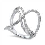 Sterling Silver Stylish Paved Criss-Cross Design Ring with Face Height of 21MM