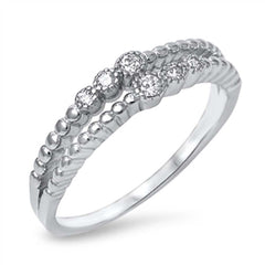 Sterling Silver Two Row Band Ring Inlaid with Clear Cz StonesAnd Face Height of 5MM
