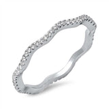 Sterling Silver Fancy Paved Wavy Band Ring with Face Height of 2MM