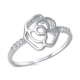 Sterling Silver Trendy Flower Design Band Ring Inlaid with Clear Cz StonesAnd Face Height of 11MM