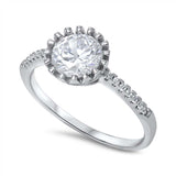 Sterling Silver Fancy Flower Design with Centered Large Clear Cz Stone RingAnd Face Height of 9MM