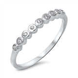 Sterling Silver Multi Clear Cz Stones on Bezel Setting Ring with Band Width of 2MM