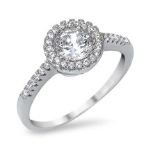 Load image into Gallery viewer, Sterling Silver Classy Round Cut Clear Cz with Paved Halo Setting RingAnd Face Height of 9MM