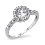 Sterling Silver Classy Round Cut Clear Cz with Paved Halo Setting RingAnd Face Height of 9MM