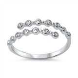 Sterling Silver Fancy Open Bypass Band Ring with Multi Clear Cz Stones on Bezel SettingAnd Face Height of 7MM