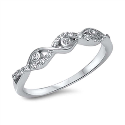 Sterling Silver Infinity Design Embedded with Clear Cz Stones RingAnd Face Height of 4MM