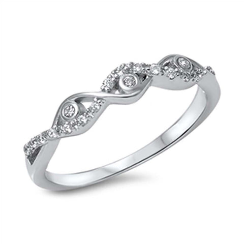 Sterling Silver Infinity Design Embedded with Clear Cz Stones RingAnd Face Height of 4MM