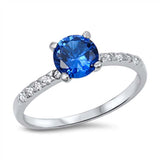 Sterling Silver Round Shaped Blue Sapphire And Clear CZ RingAnd Face Height 11mm