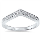 Sterling Silver Modish Chevron Band Ring Embedded with Clear Cz StoneAnd Face Height of 5MM